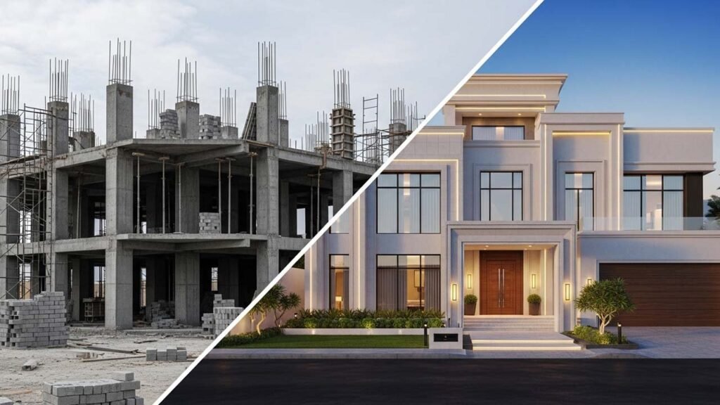 الهيكل الاسود مقابل تسليم مفتاح Structural Shell vs Turnkey