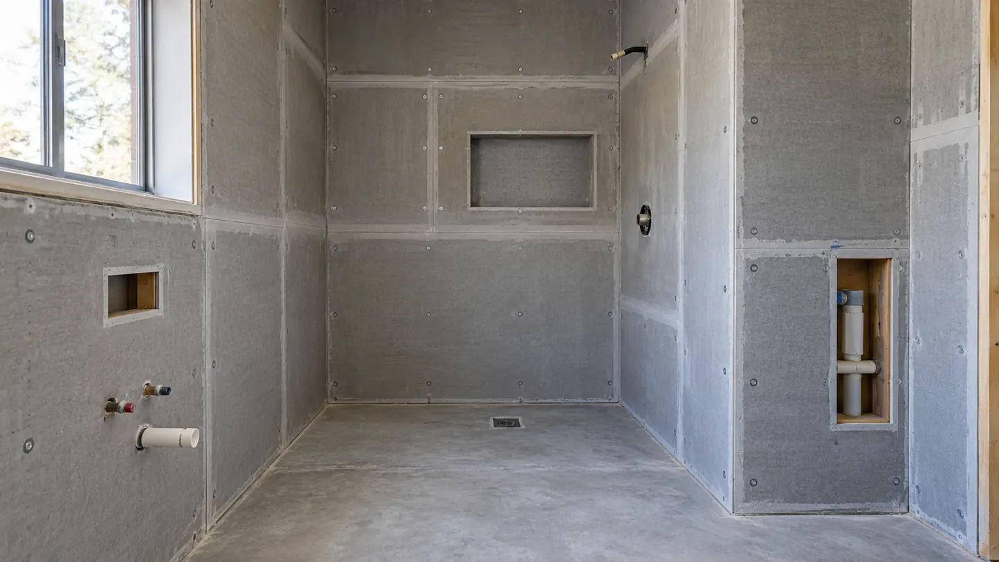 cement board: tile backer panels in an unfinished shower