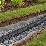 French drain: illustrative gravel trench with perforated collection pipe and a closed connection