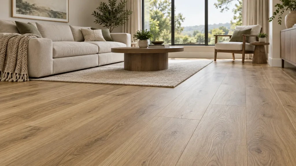 SPC flooring: wood-look planks in a modern interior